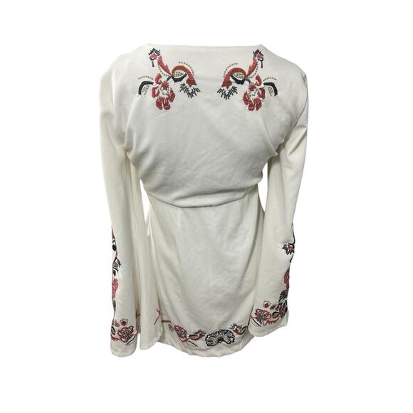 Free People Dress Floral Bell Sleeve Ivory 4 Hippie Folk Flare Embroidered Fairy - Picture 2 of 11